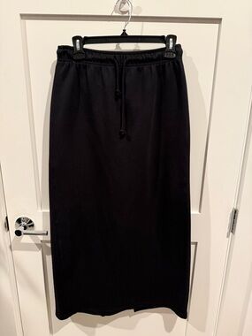 Zara Black Drawstring Midi Skirt with Elastic Waist